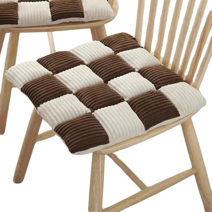 Cojín de Silla Confortable a Cuadros en Terciopelo Canalé